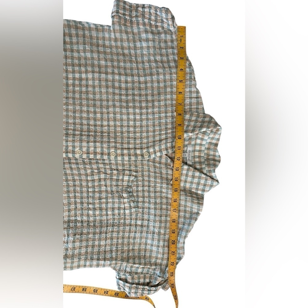 MADEWELL Women’s Plaid Button-Up Shirt Cream/Tan Short Sleeves Size XXS - Picture 7 of 9